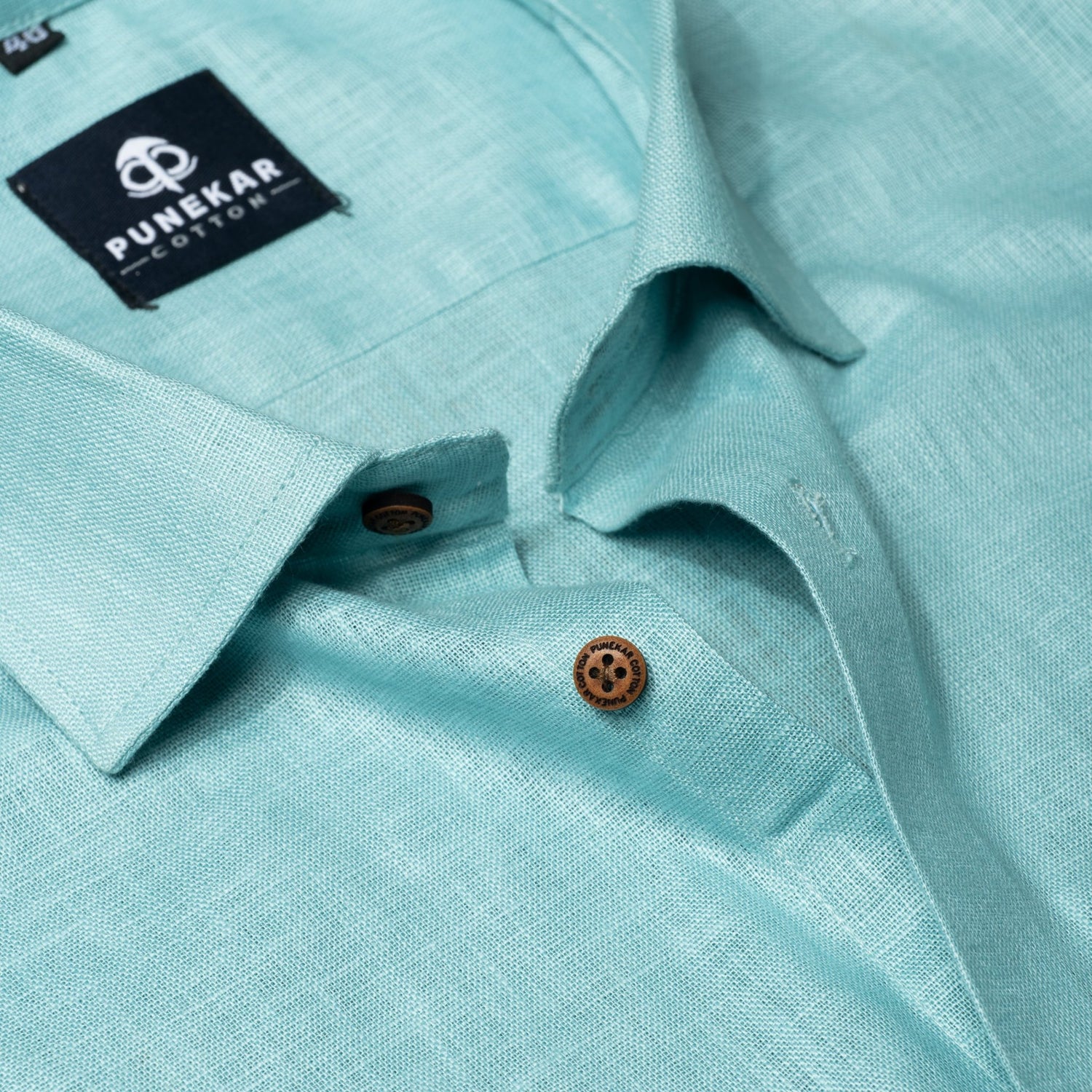 Aqua Green Color Linen Formal Shirts For Men - Punekar Cotton