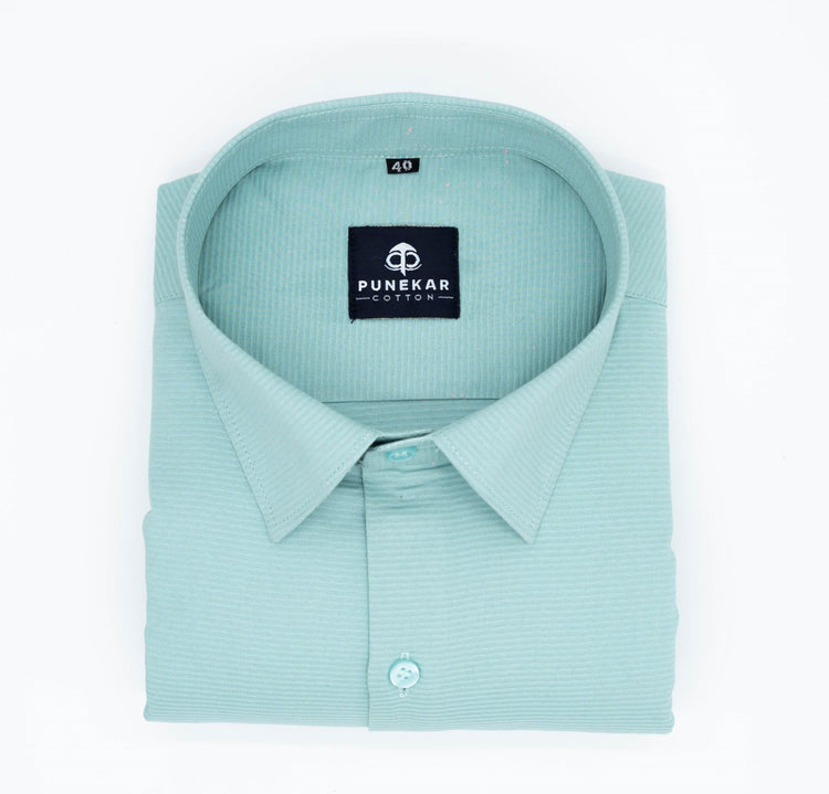 Aqua Green Color Twitter Lining Blende Cotton Shirts For Men - Punekar Cotton