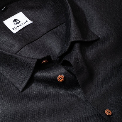 Black Color Blended Linen Shirt For Men&