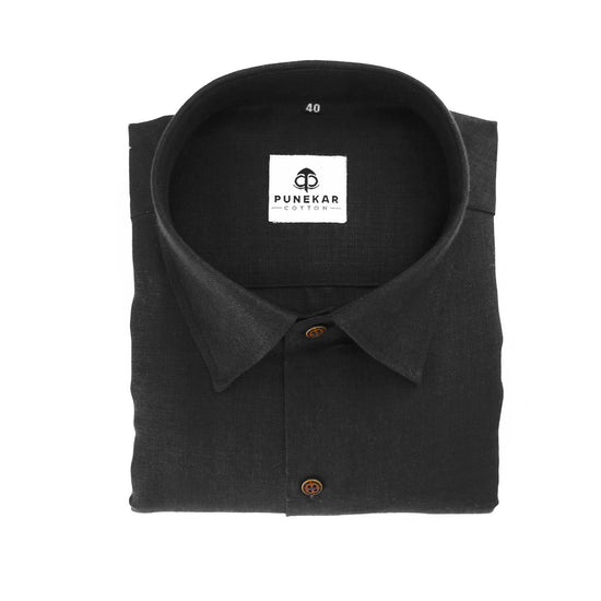 Black Color Blended Linen Shirt For Men's - Punekar Cotton