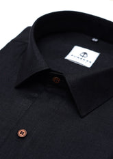 Black Color Blended Linen Shirt For Men's - Punekar Cotton
