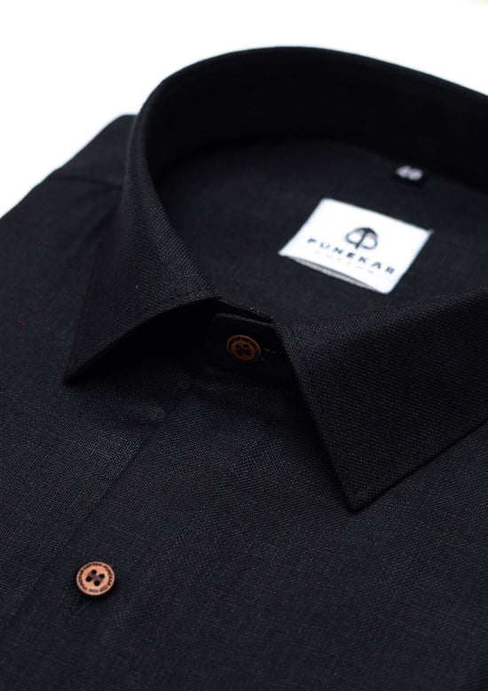 Black Color Blended Linen Shirt For Men's - Punekar Cotton