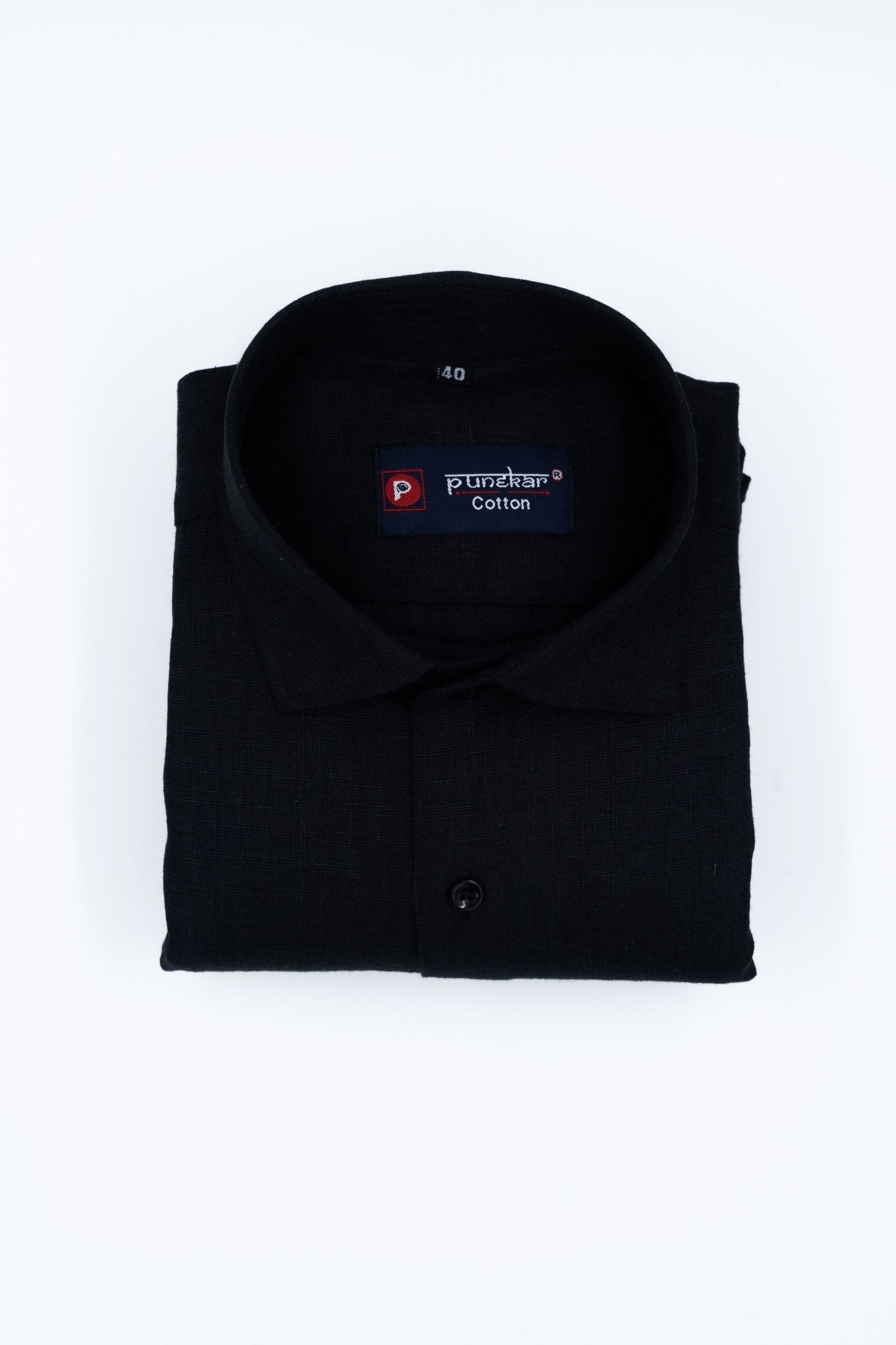 Black Color Cotton Self Woven Checks Handmade Shirts For Men's - Punekar Cotton