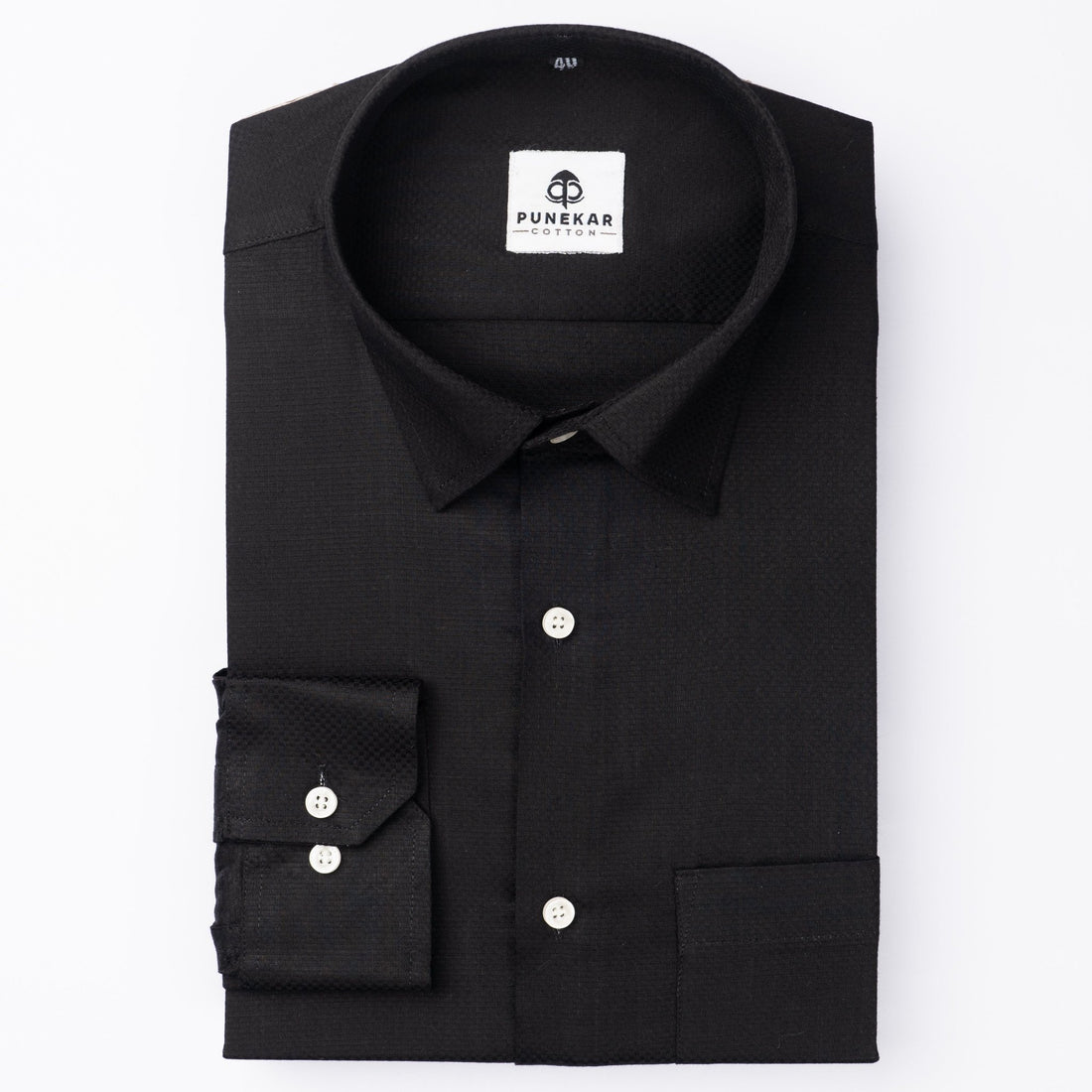 Black Color Dobby Cotton Shirt For Men - Punekar Cotton