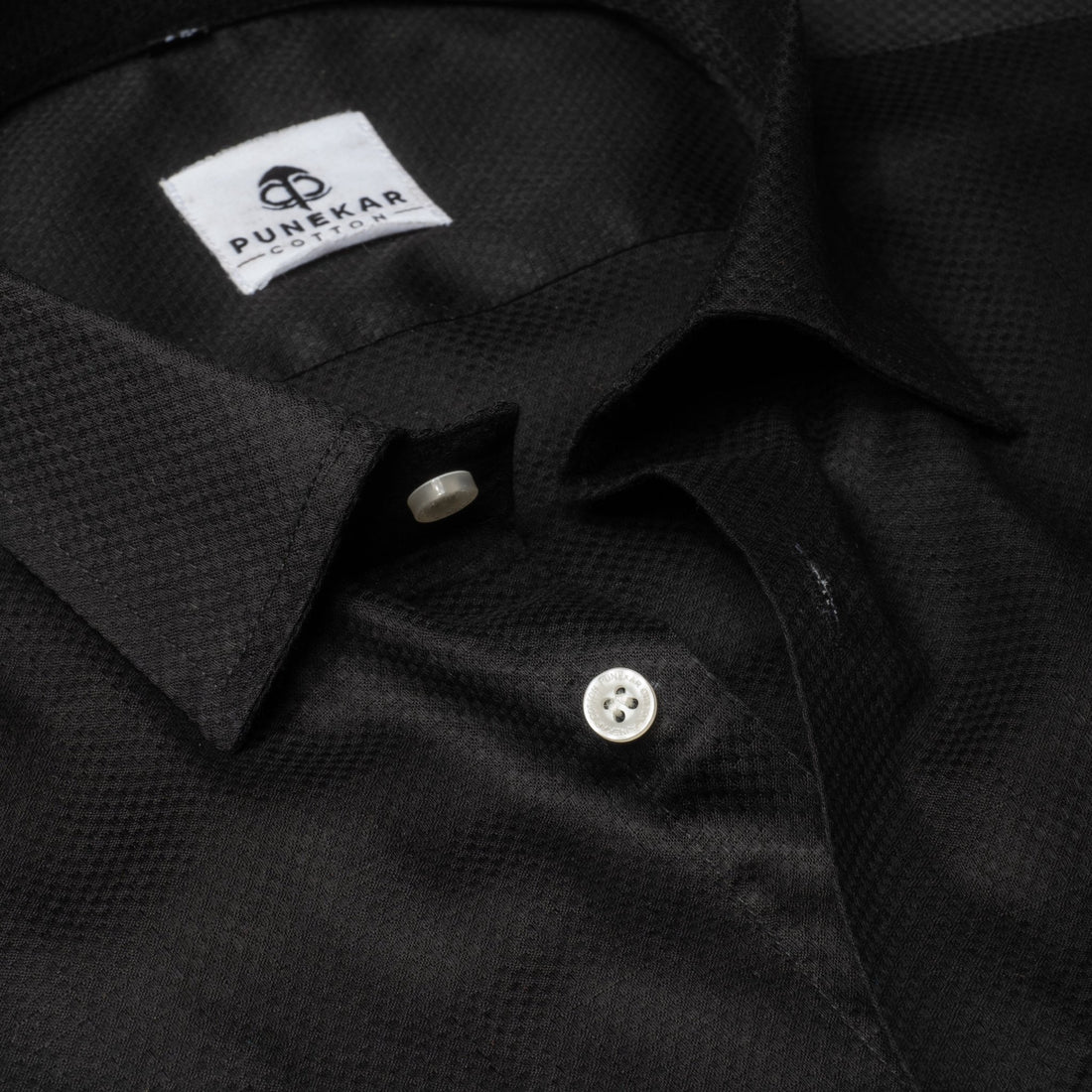 Black Color Dobby Cotton Shirt For Men - Punekar Cotton