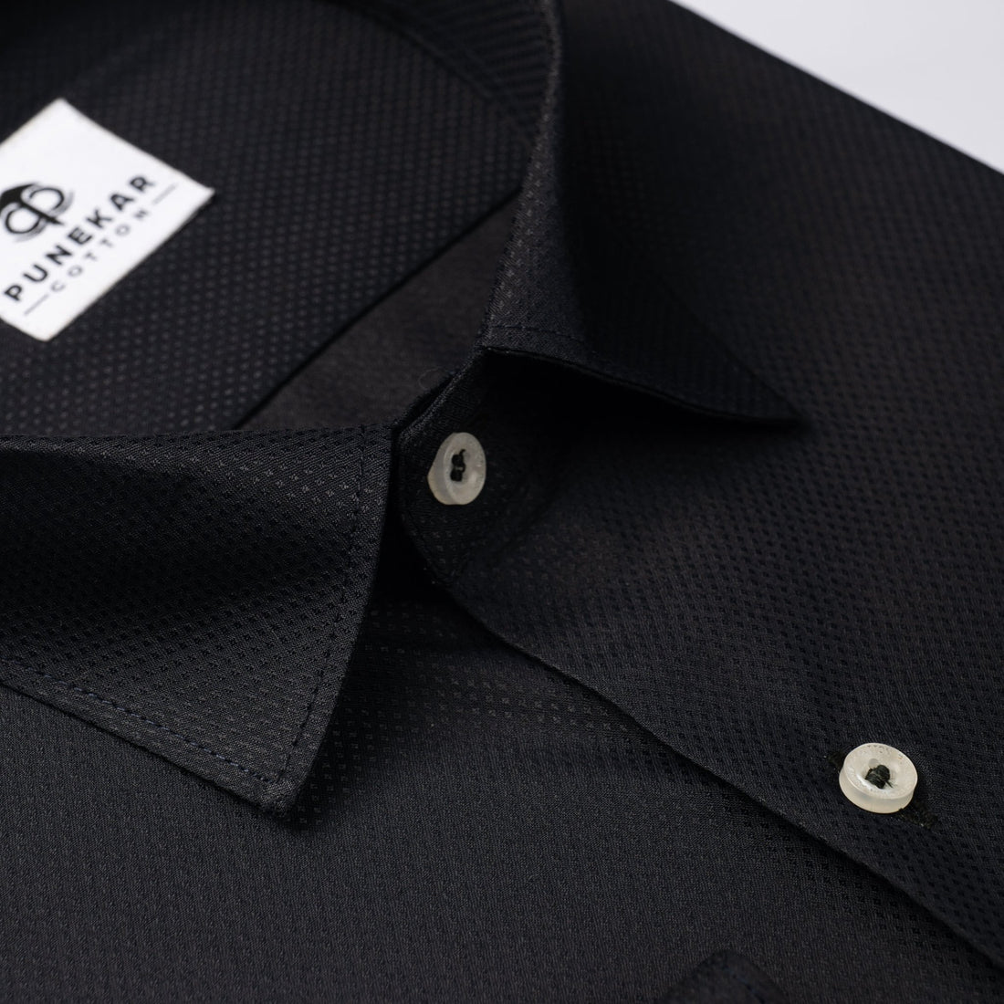 Black Color Dotted Dobby Cotton Shirt For Men - Punekar Cotton