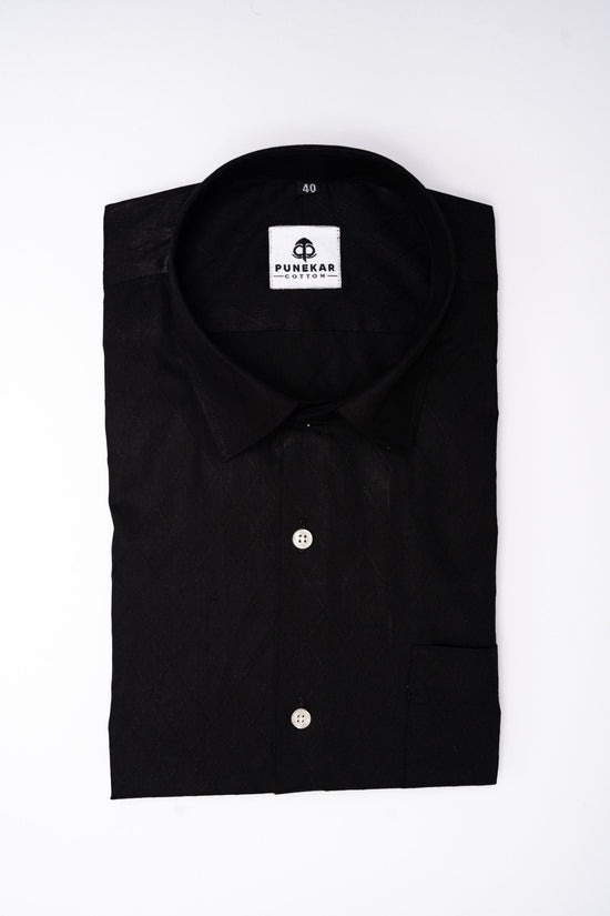 Black Color Embroidery Cotton Shirt For Men - Punekar Cotton