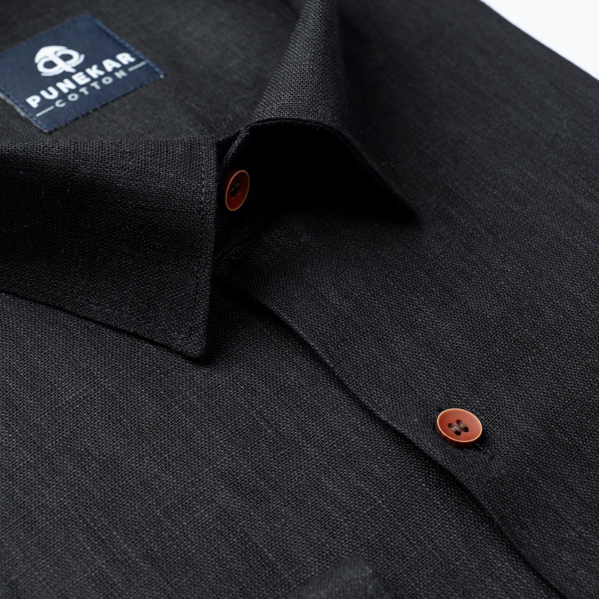 Black Color Linen Formal Shirts For Men - Punekar Cotton