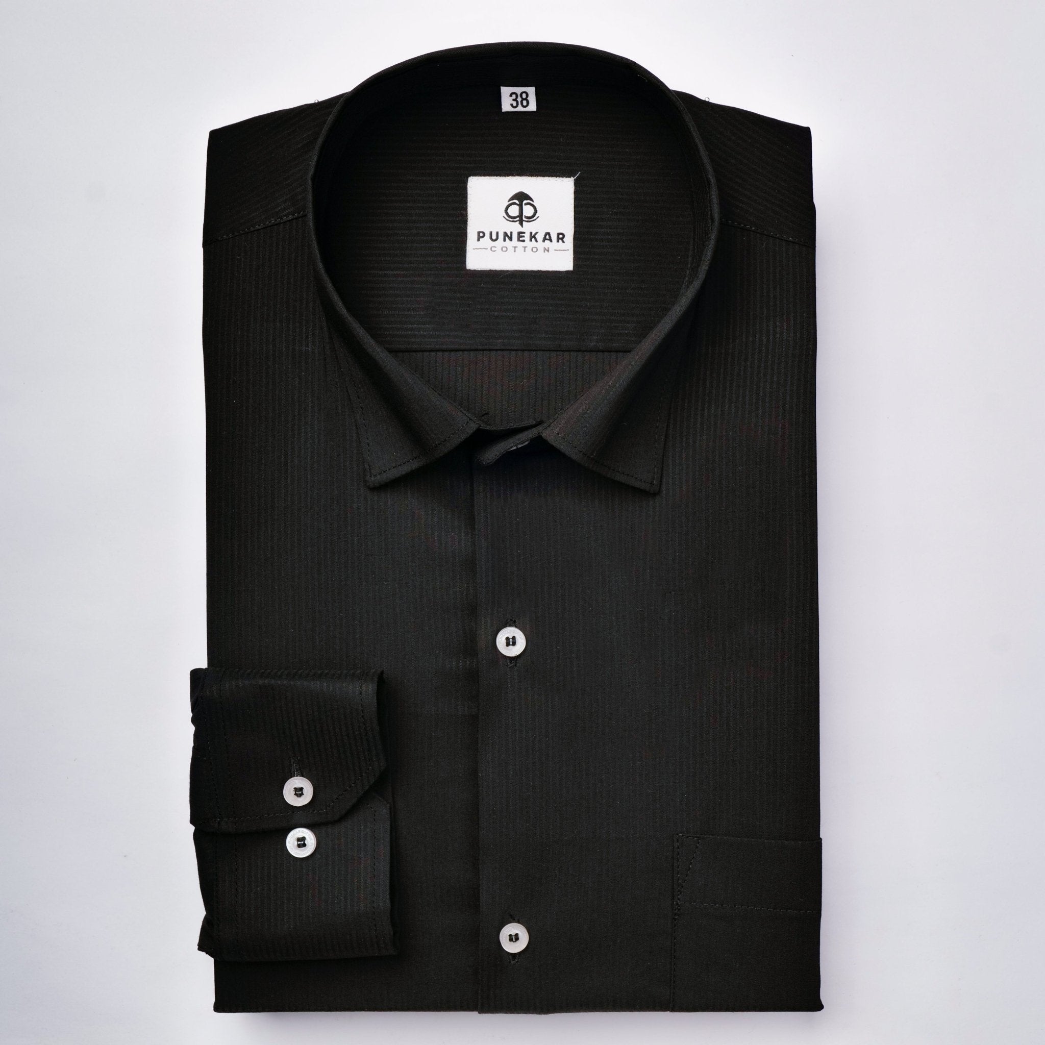 Black Color Lining Texture Lycra Cotton Shirt For Men - Punekar Cotton