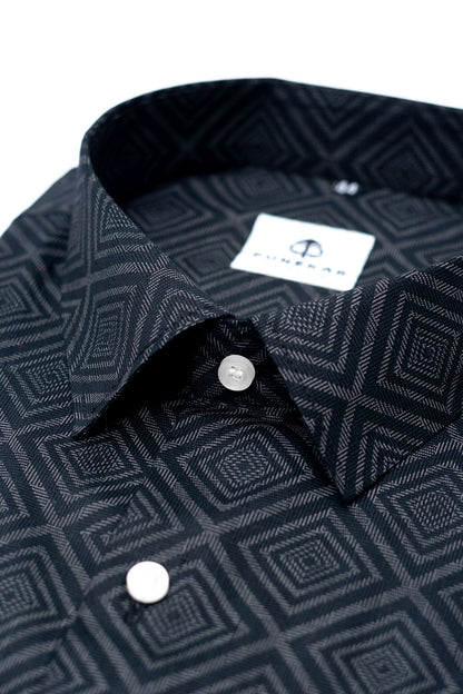 Black Color Morrocan Printed Shirt For Men - Punekar Cotton