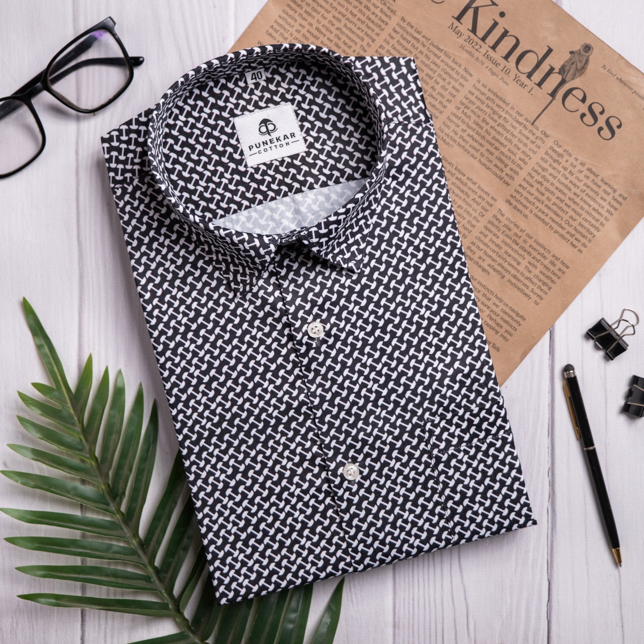 Black Color Mosaic Printed Shirt For Men - Punekar Cotton