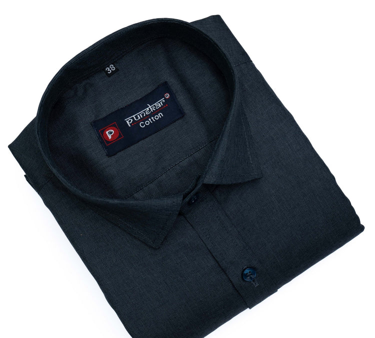 Black Color Polyester Shirt For Men - Punekar Cotton