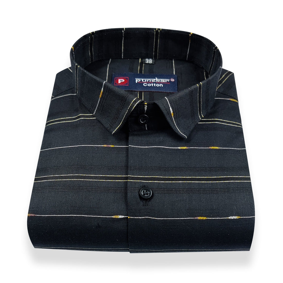 Black Color Pure Cotton Panelled Butta Stripes Shirts For Men&