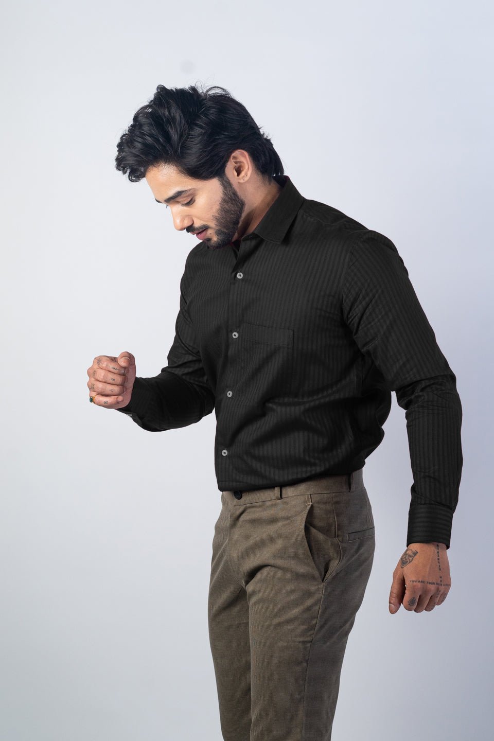 Black Color vertical Cotton stripe Shirt For Men - Punekar Cotton