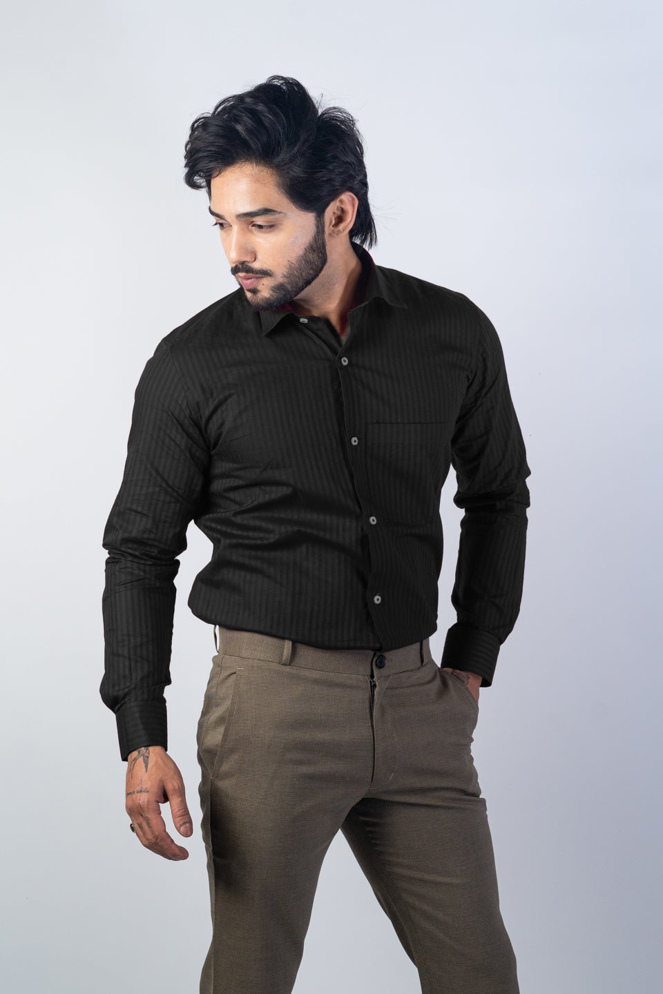 Black Color vertical Cotton stripe Shirt For Men - Punekar Cotton