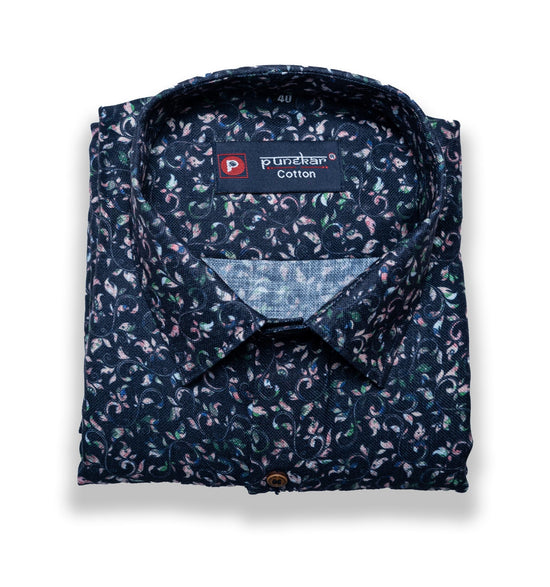 Black Pink Color floral Moroccan print Shirt For Men - Punekar Cotton
