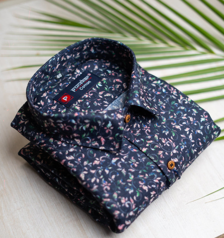 Black Pink Color floral Moroccan print Shirt For Men - Punekar Cotton