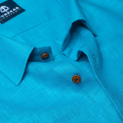 Blue Color Linen Formal Shirts For Men - Punekar Cotton