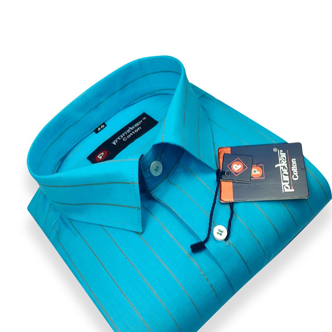 Blue Color Lining Pure Cotton Shirt For Men - Punekar Cotton