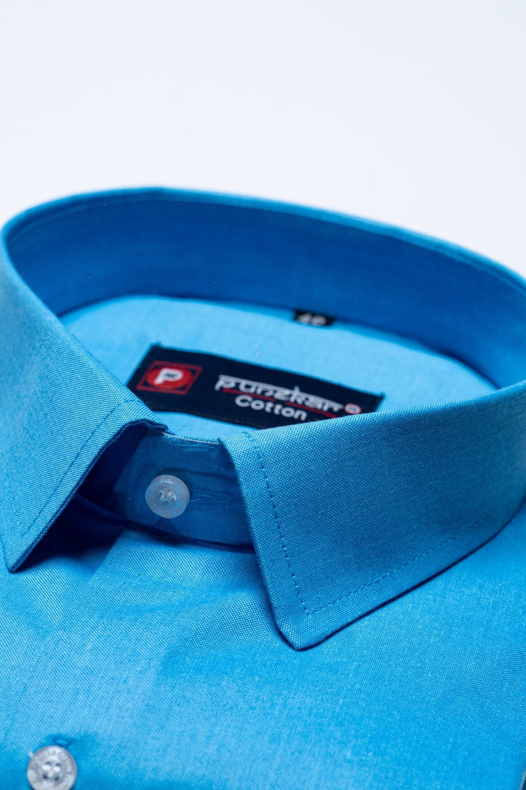 Blue Color Satin Cotton Shirt For Men - Punekar Cotton