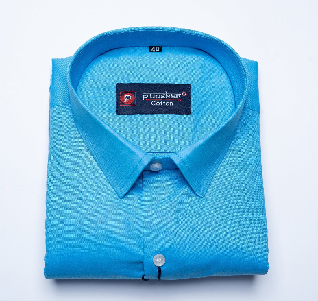Blue Color Satin Cotton Shirt For Men - Punekar Cotton