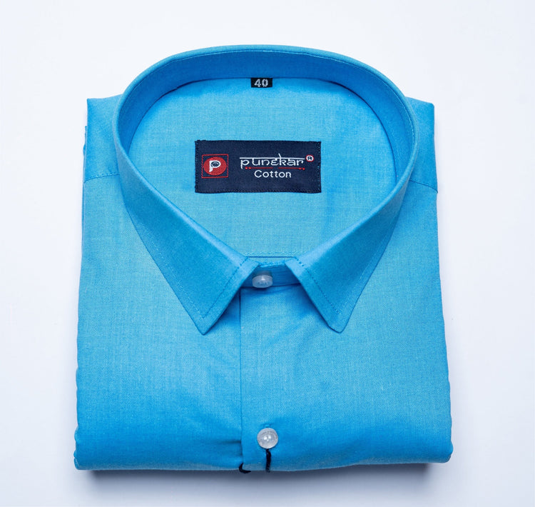 Blue Color Satin Cotton Shirt For Men - Punekar Cotton