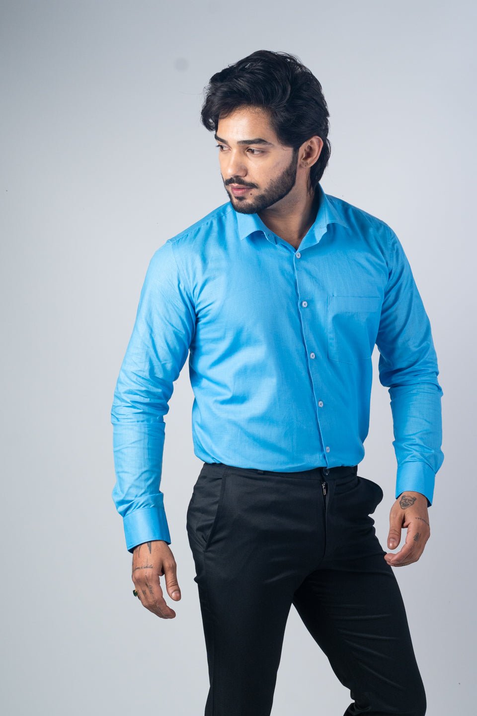 Blue Color Solid Pure Cotton For Men - Punekar Cotton