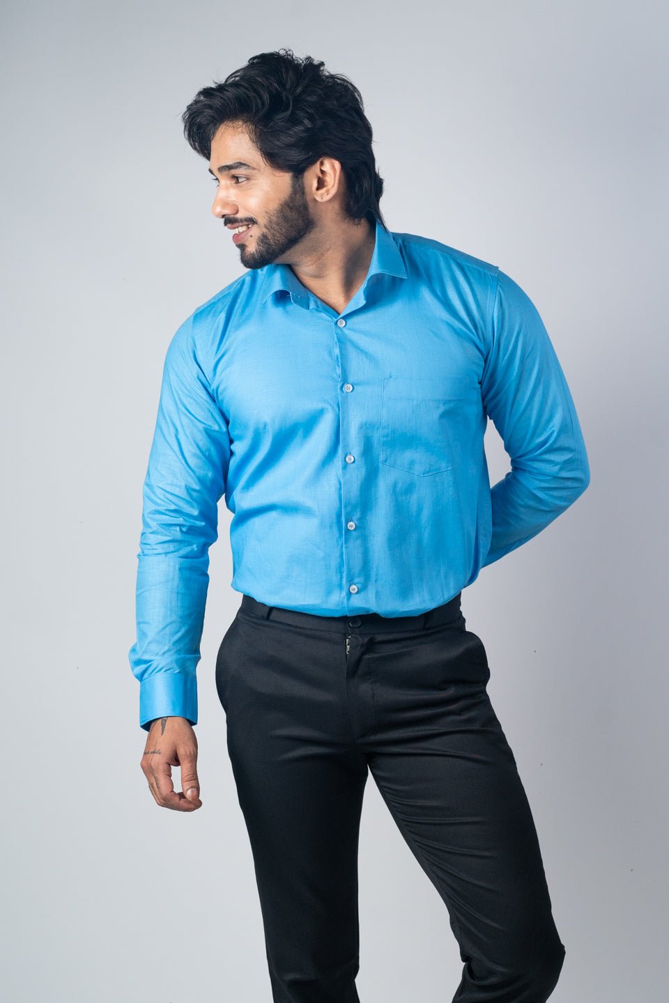 Blue Color Solid Pure Cotton For Men - Punekar Cotton