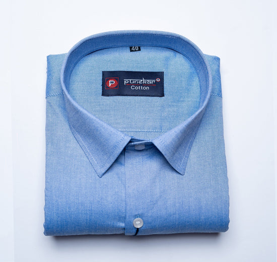 Blue Grey Color Satin Cotton Shirt For Men - Punekar Cotton
