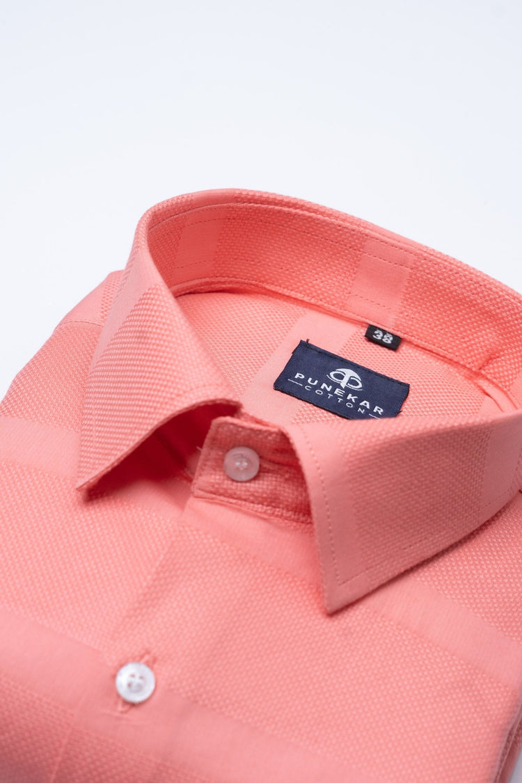 Brick Pink Color Pure Cotton Wide Stripe Shirt For Men - Punekar Cotton