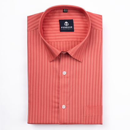 Brick Pink Color vertical Cotton stripe Shirt For Men - Punekar Cotton