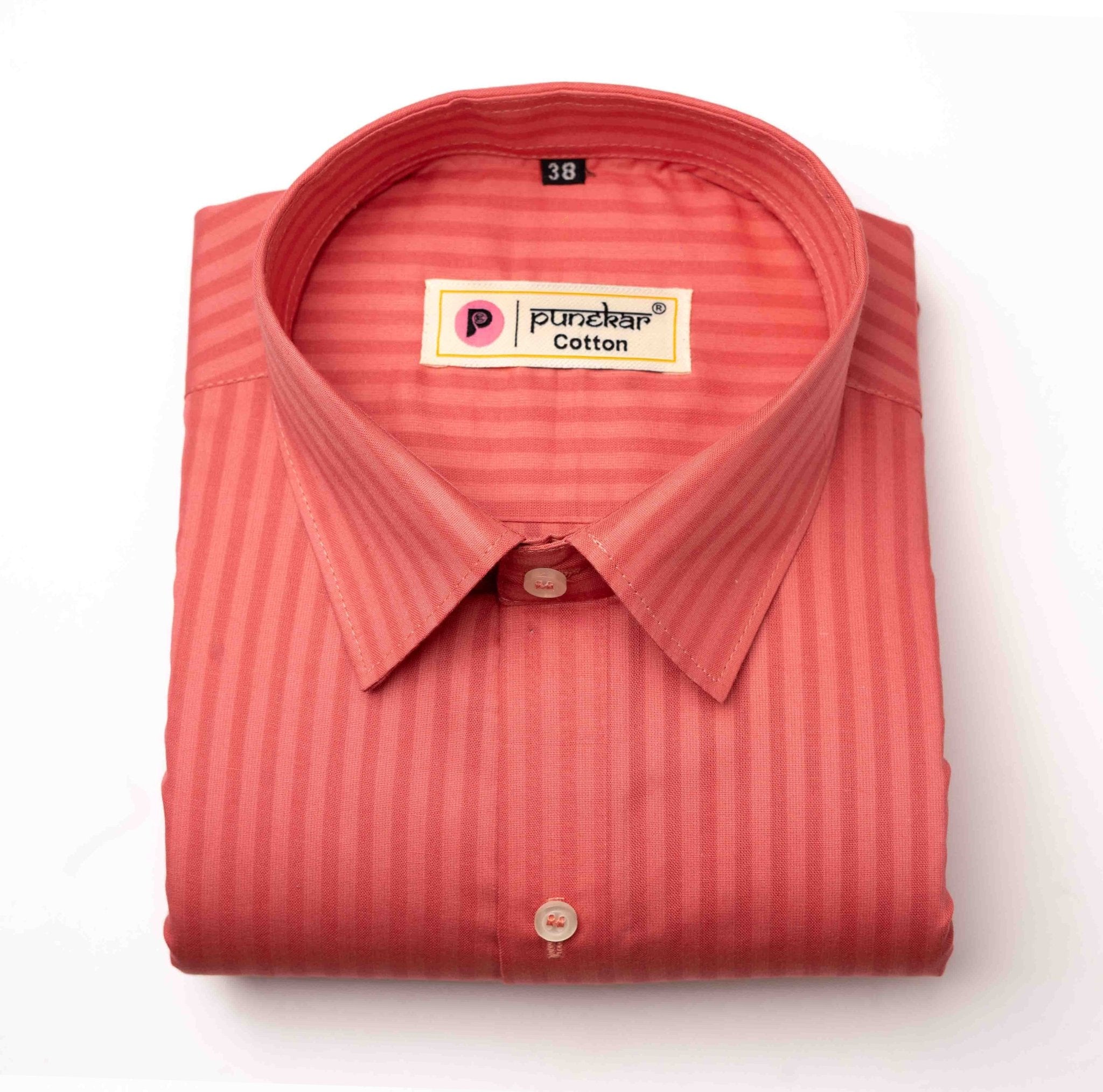 Brick Pink Color vertical Cotton stripe Shirt For Men - Punekar Cotton