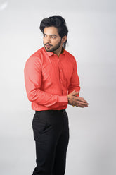Brick Pink Color vertical Cotton stripe Shirt For Men - Punekar Cotton