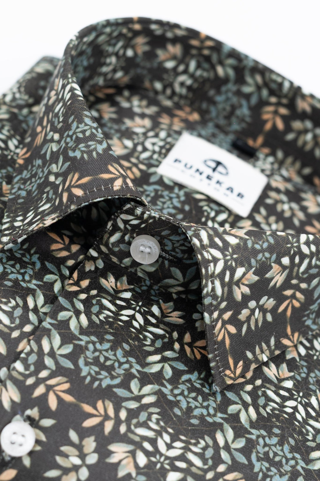 Brown Black Color Leaf Printed Shirt For Men - Punekar Cotton