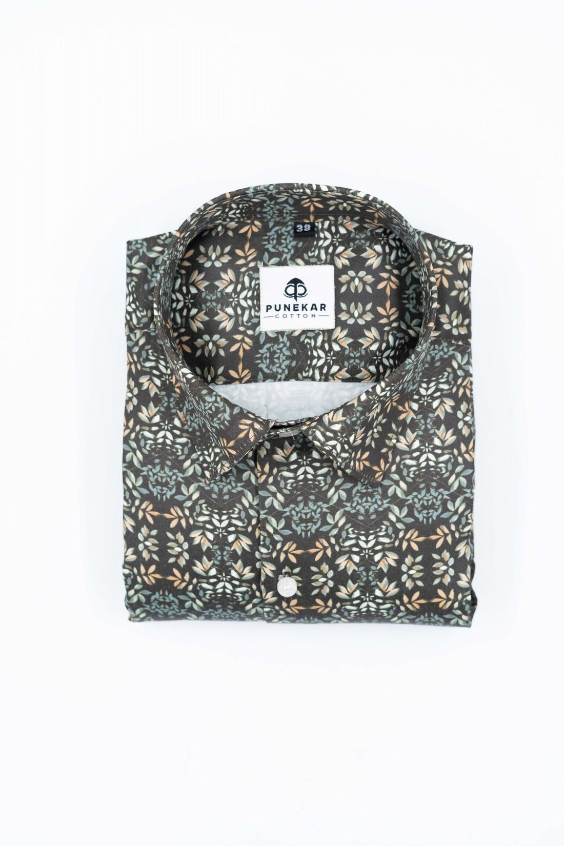 Brown Black Color Leaf Printed Shirt For Men - Punekar Cotton