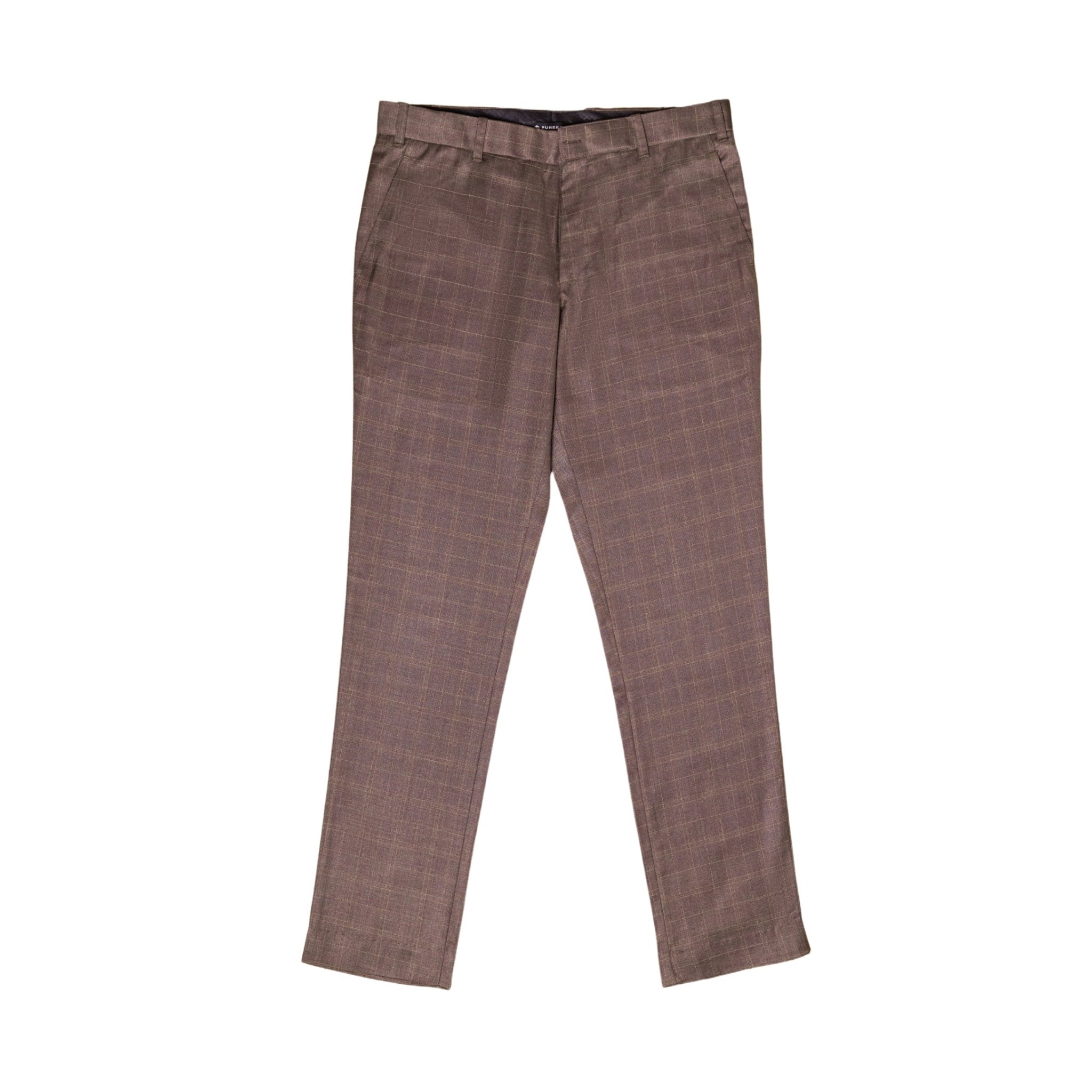 Brown color check blend cotton trousers pant for men - Punekar Cotton