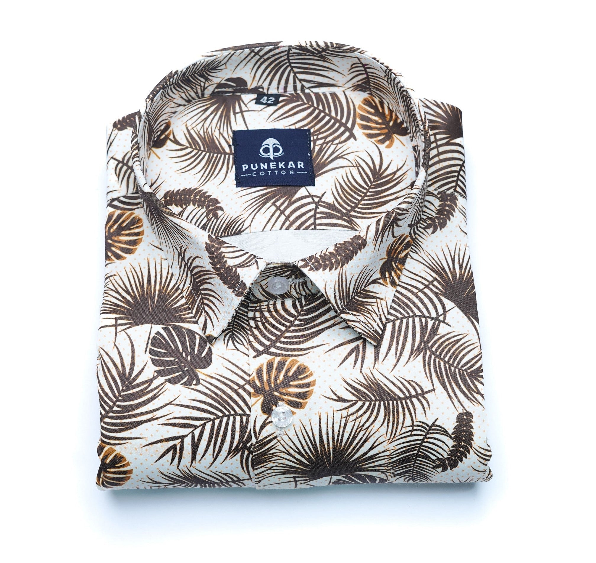 Brown Color Leaf printed Shirt For Men - Punekar Cotton