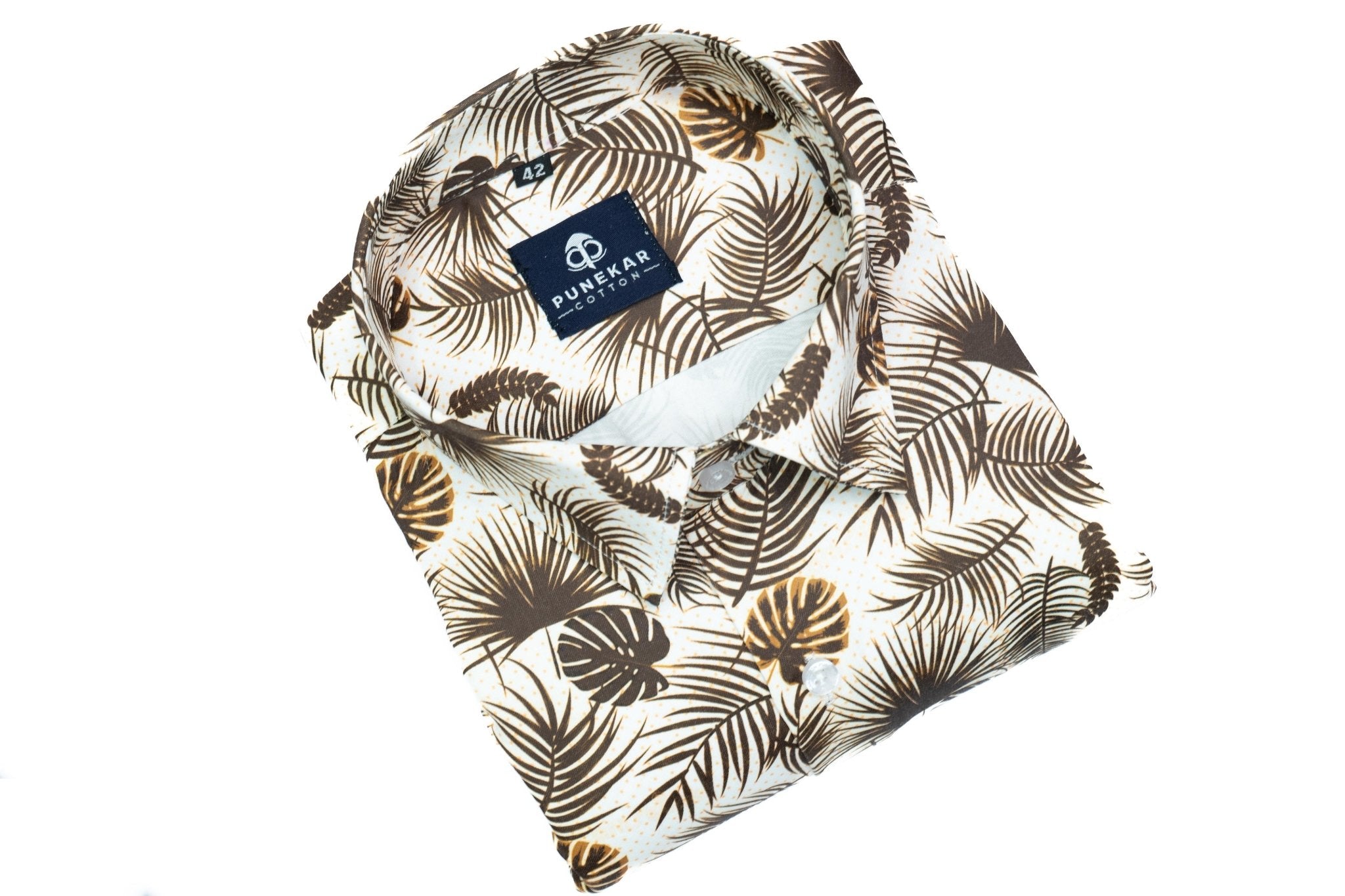 Brown Color Leaf printed Shirt For Men - Punekar Cotton