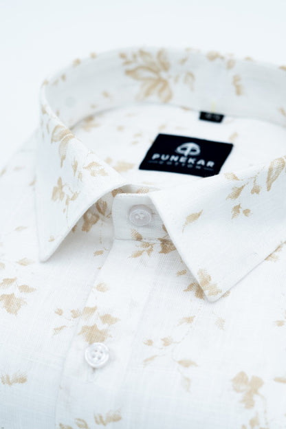 Brown White Color Floral Printed Shirt For Men - Punekar Cotton