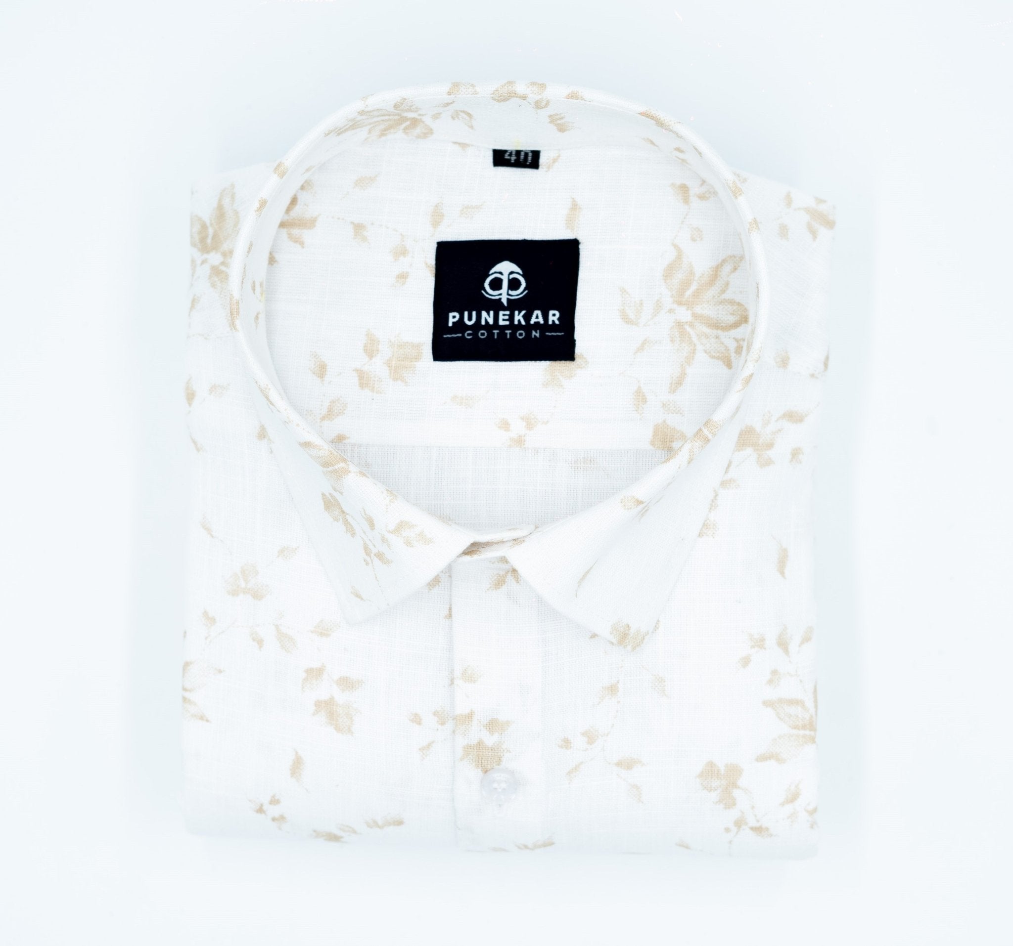 Brown White Color Floral Printed Shirt For Men - Punekar Cotton