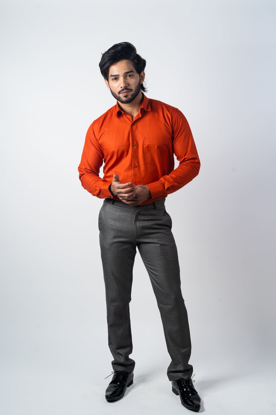 Burnt Orange Color Solid Pure Cotton For Men - Punekar Cotton