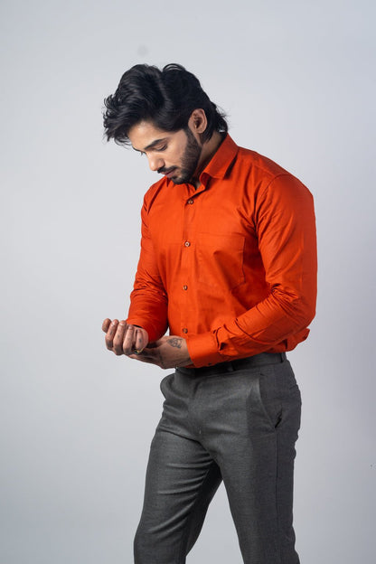 Burnt Orange Color Solid Pure Cotton For Men - Punekar Cotton