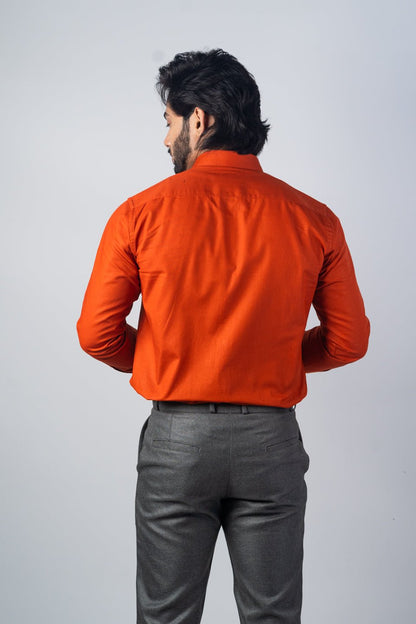 Burnt Orange Color Solid Pure Cotton For Men - Punekar Cotton