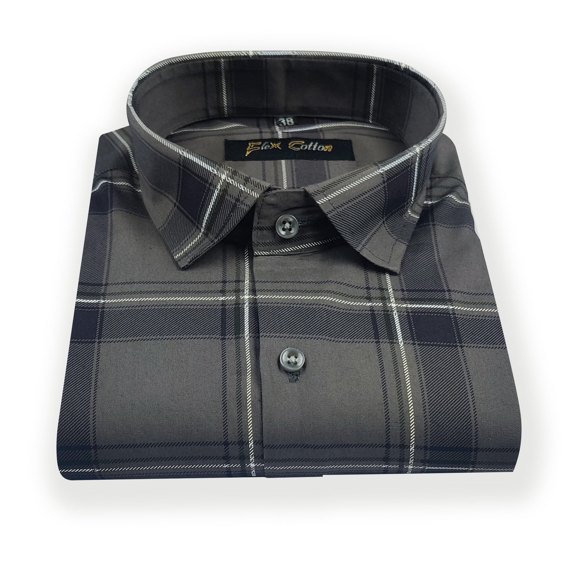 Carbon Grey Color Pure Cotton Casual Checked Shirt For Men - Punekar Cotton