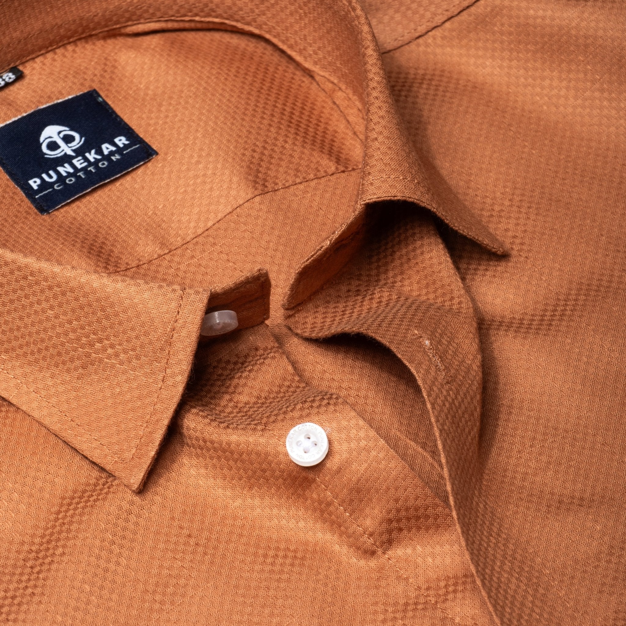 Copper Color Dobby Cotton Shirt For Men - Punekar Cotton