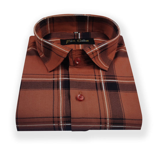 Copper Color Pure Cotton Casual Checked Shirt For Men - Punekar Cotton