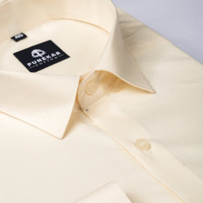 Cream Color Dotted Dobby Cotton Shirt For Men - Punekar Cotton