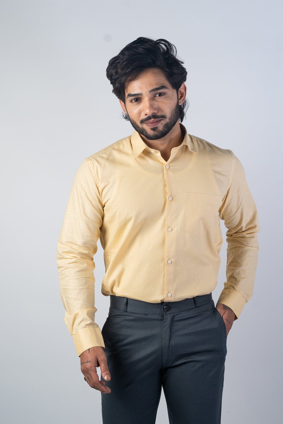 Cream Color Solid Pure Cotton For Men - Punekar Cotton