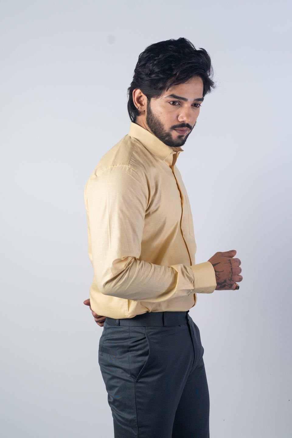 Cream Color Solid Pure Cotton For Men - Punekar Cotton