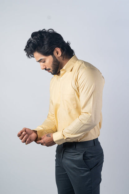 Cream Color Solid Pure Cotton For Men - Punekar Cotton